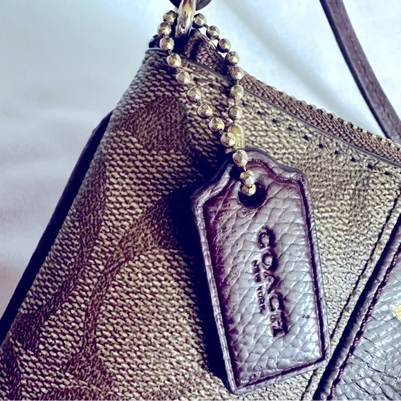 Coach Signature Leather Corner Zip Khaki Cherry Wristlet - Picture 9 of 16